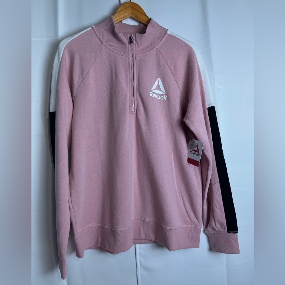 Reebok Womens 1/3 zip Pullover Sweatshirt Light Pink Size XL NWT Cotton Blend
